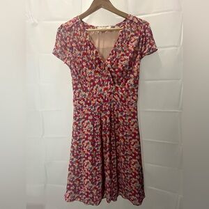 Boden Floral V-Neck Short Sleeve Fit & Flare Dress Size 4